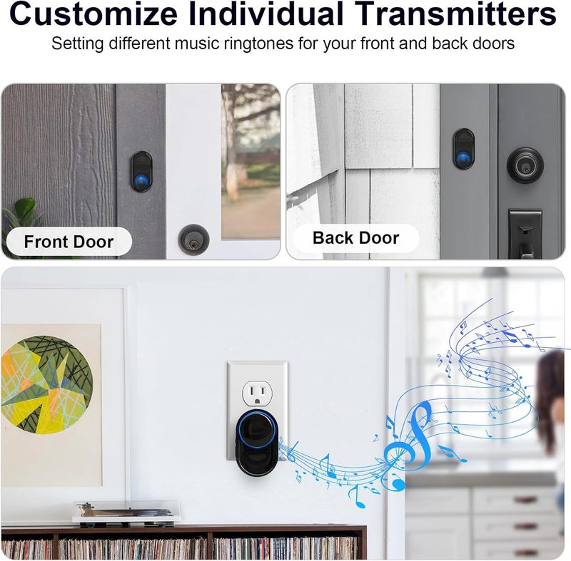 PHYSEN Store Wireless Doorbell with 3 Receivers 1 Button, Door Bell Ringer Wireless - 1300 Ft Range, 58 Melodies, 5 Volume Levels, LED Flash - Waterproof Wireless Doorbells for Home Classroom - Image 3